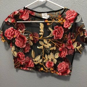 Oh Polly Cropped Rose Mesh Shirt